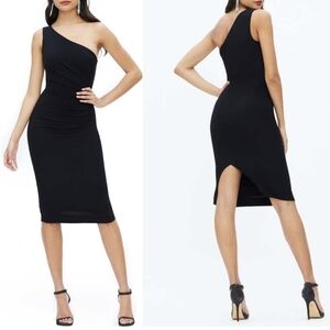 Dress The Population Martine LBD One Shoulder Stretch Knee Length Black L NWT